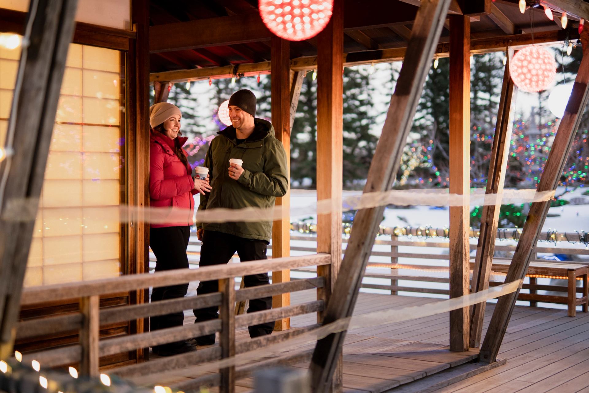 A couple enjoy the lights at Nikka Yuko Japanese Gardens in Lethbridge