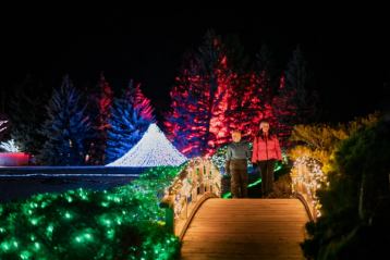 Mother and daughter enjoy the lights at Nikka Yuko Japanese Gardens in Lethbridge.