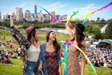 Group having fun at Edmonton Folk Festival