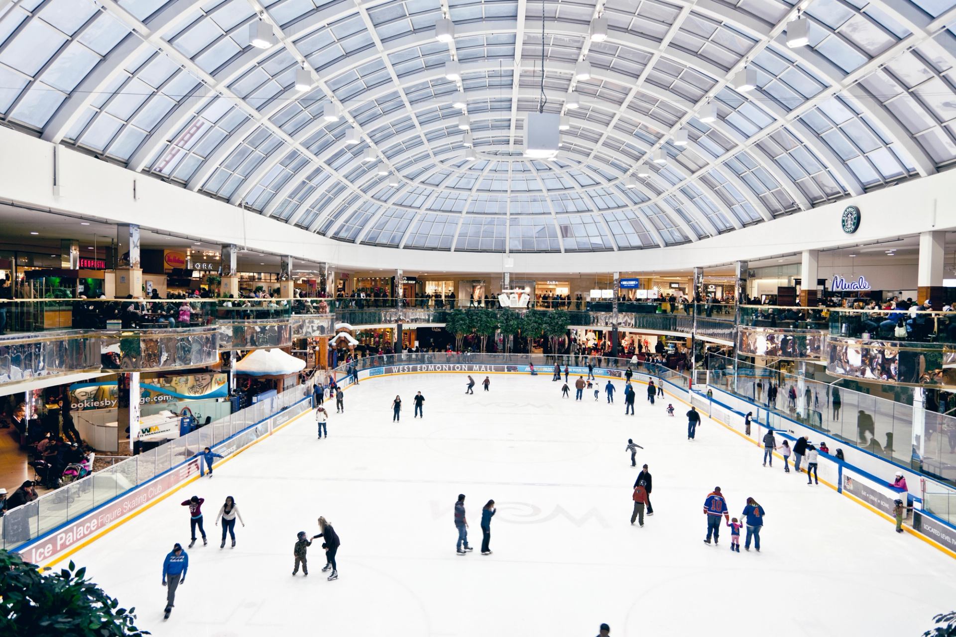 People skating at the Ice Palace at West Edmonton Mall.
