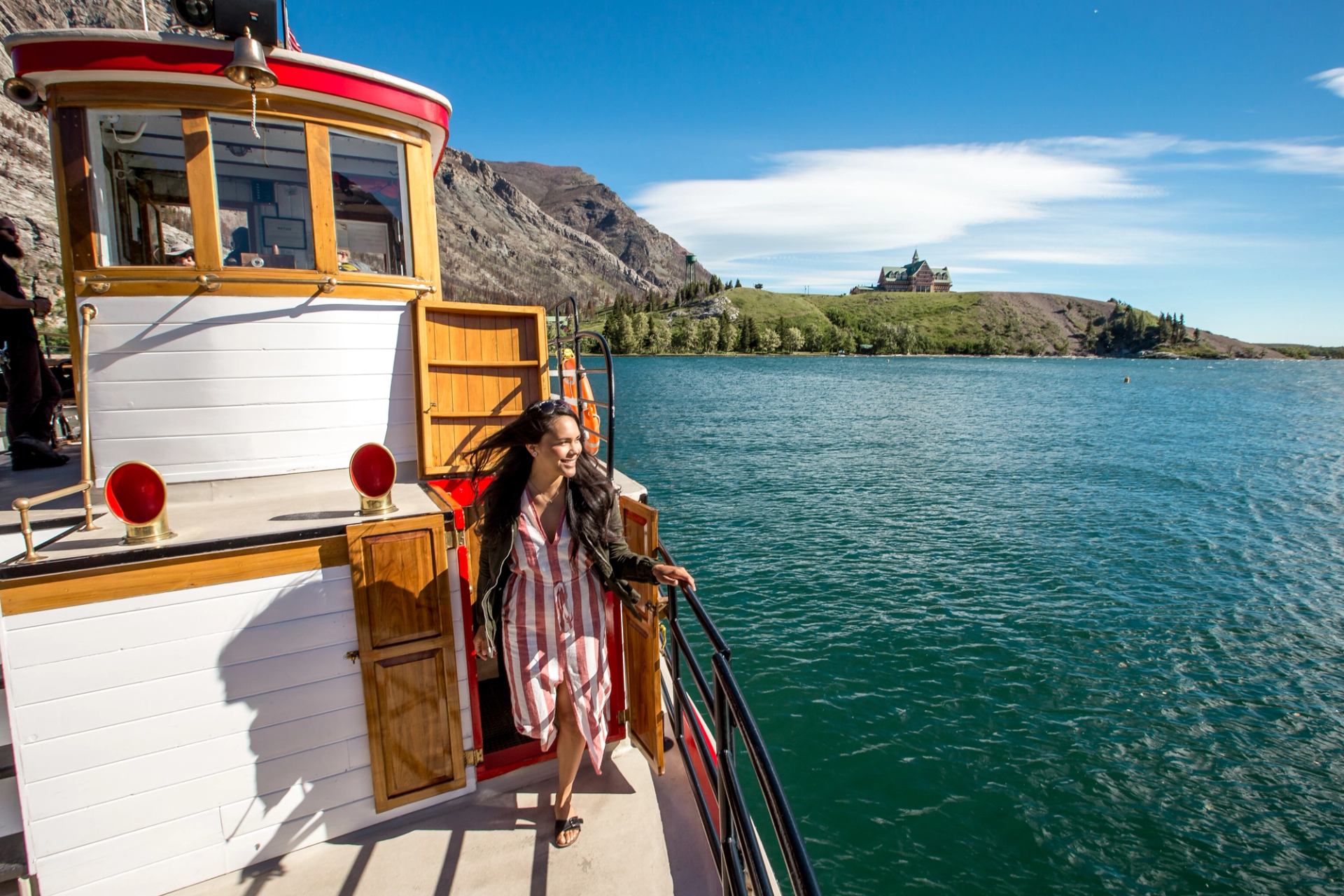 People enjoying the Waterton Shoreline Cruise at Waterton Lakes National Park