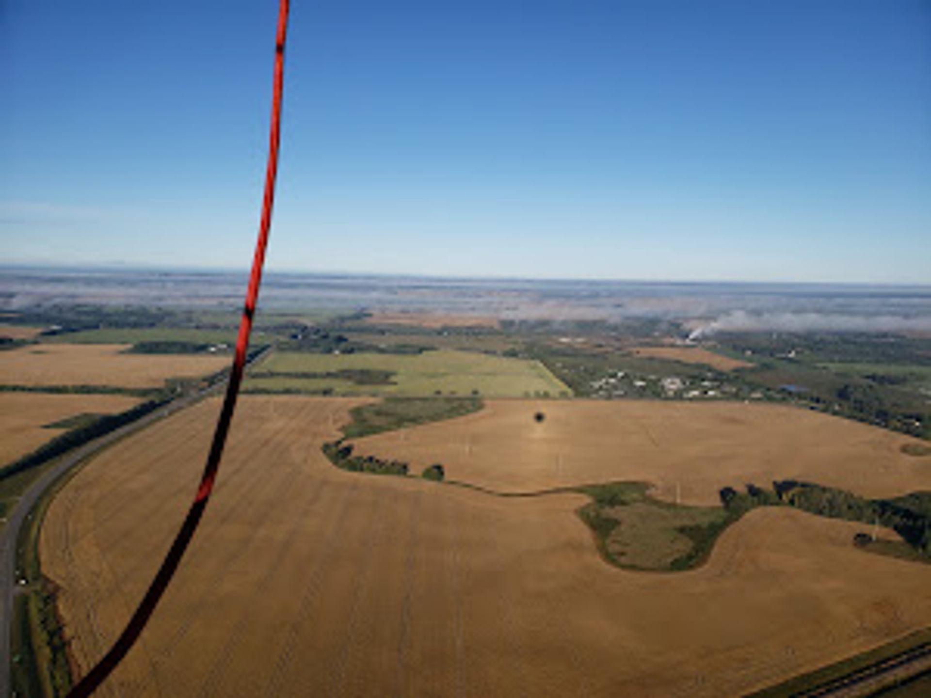 The view from the basket of a hot air balloon.