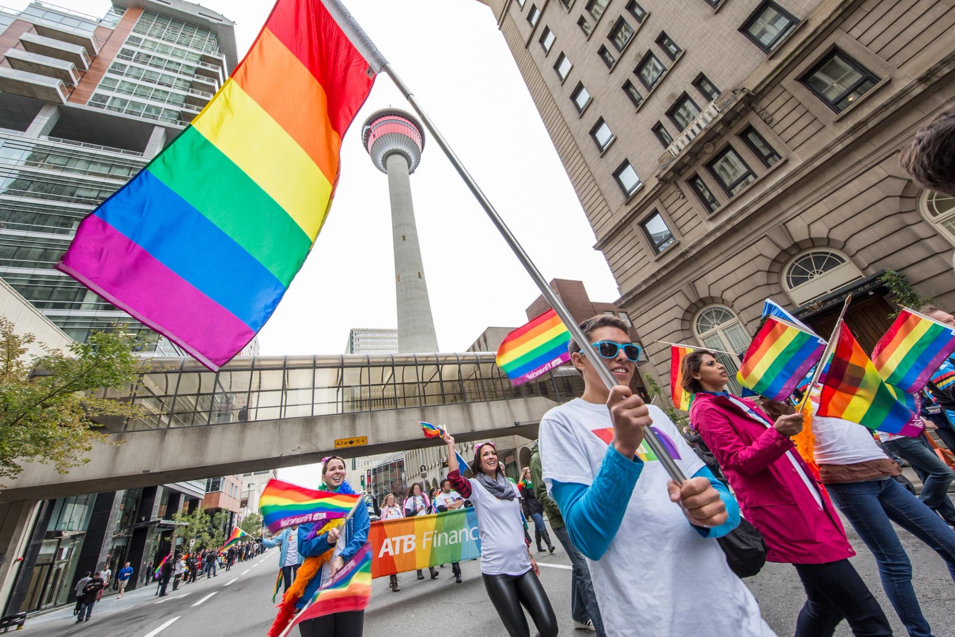 Participants march in the annual Calgary Pride Parade.