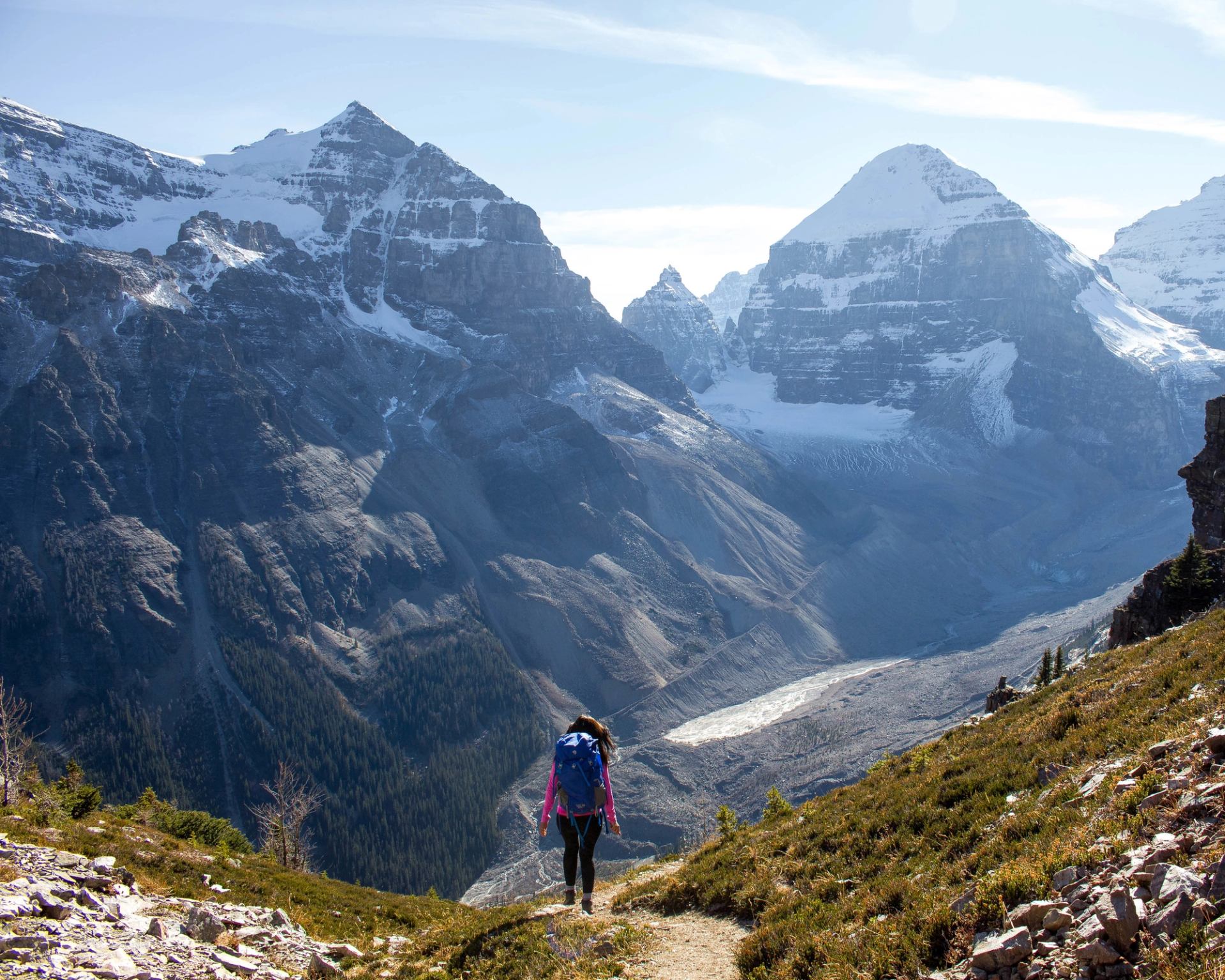 Person hiking in Lake Louise