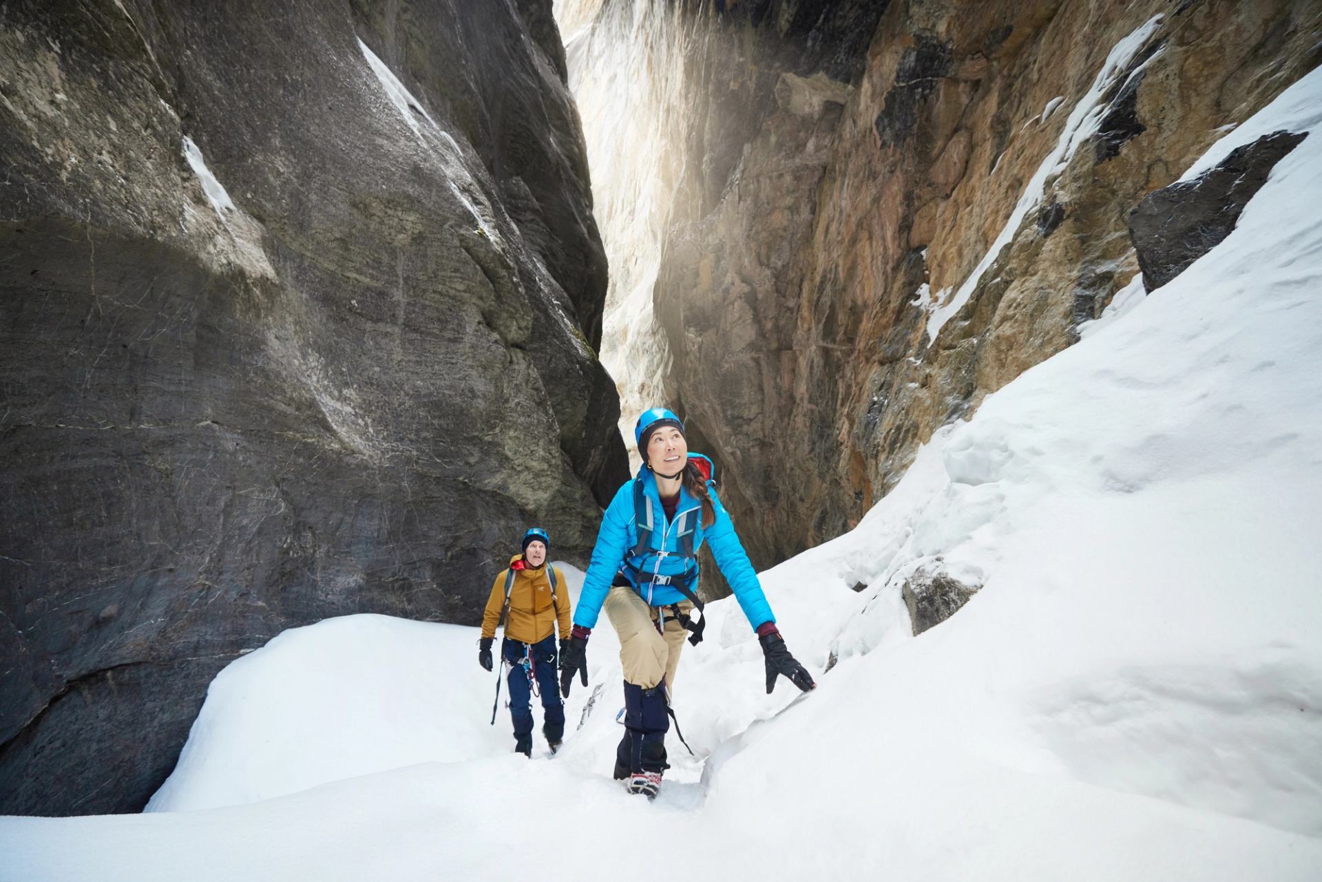 A group ascending an ice walk with Western Canyoning Adventures in Nordegg