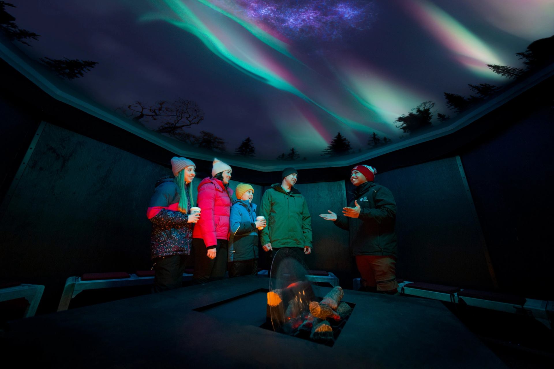 A family talk to an interpreter at Nikka Yuko Japanese Garden.