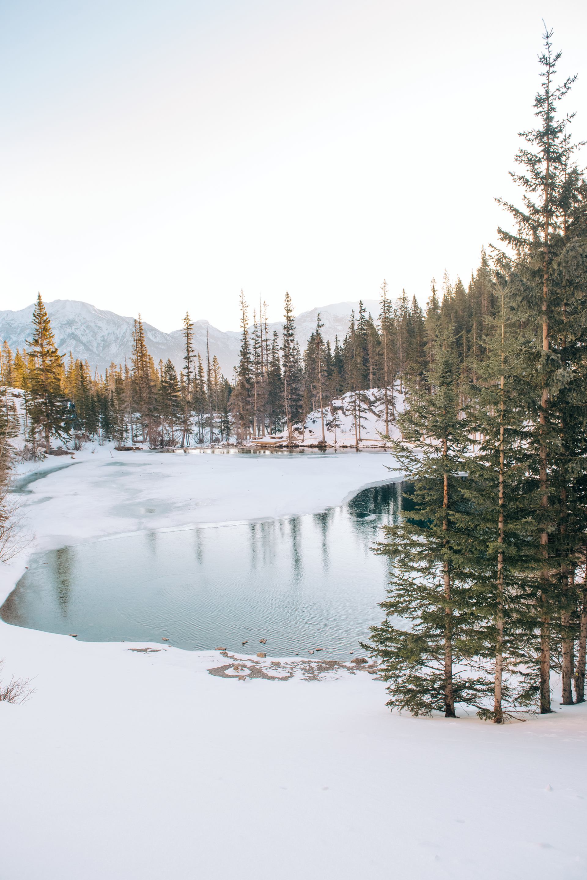 Grassi Lakes in Canmore in winter.