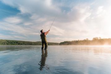 Man fly fishing in the Athabasca River