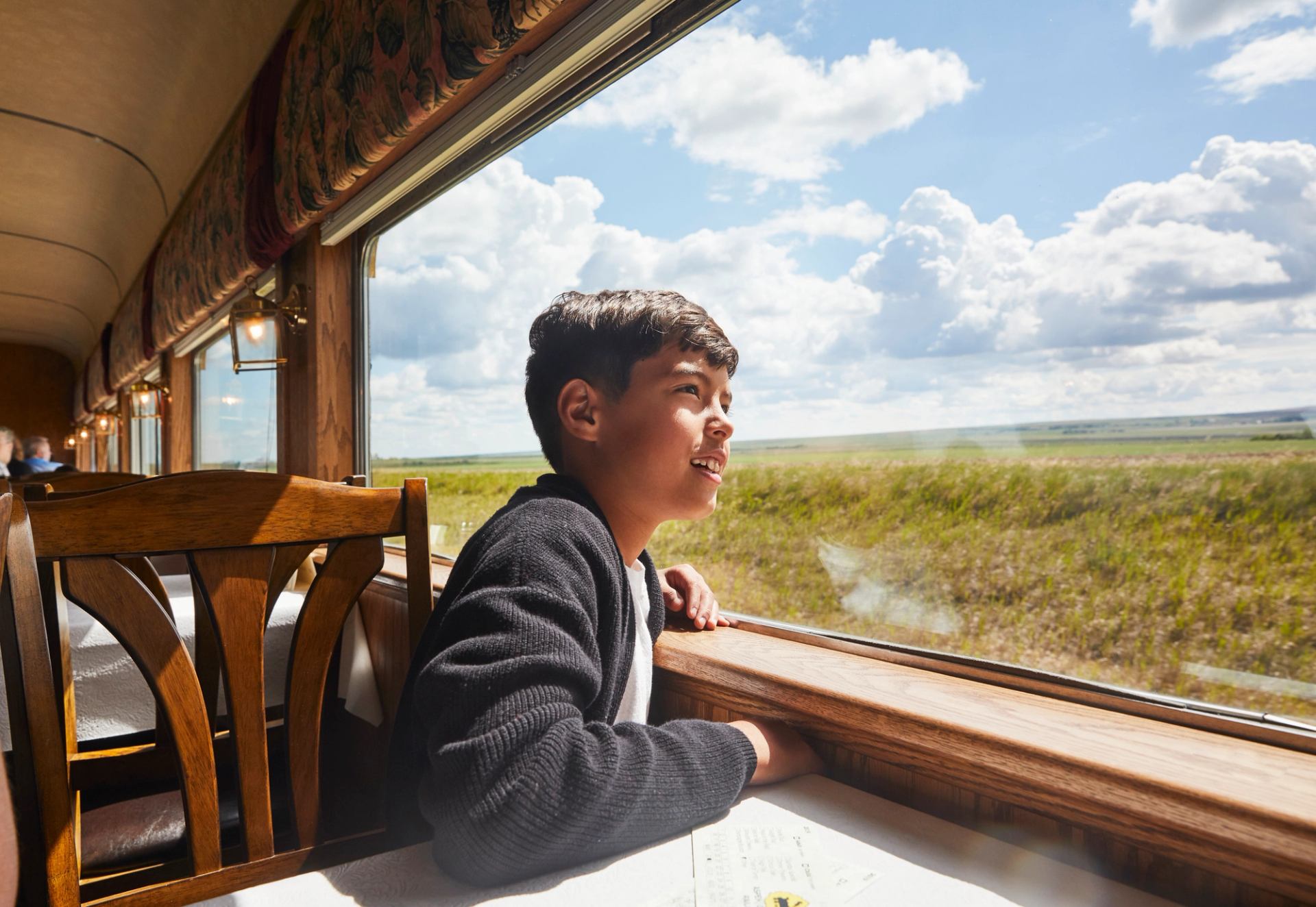 Little boy looking outside of the train