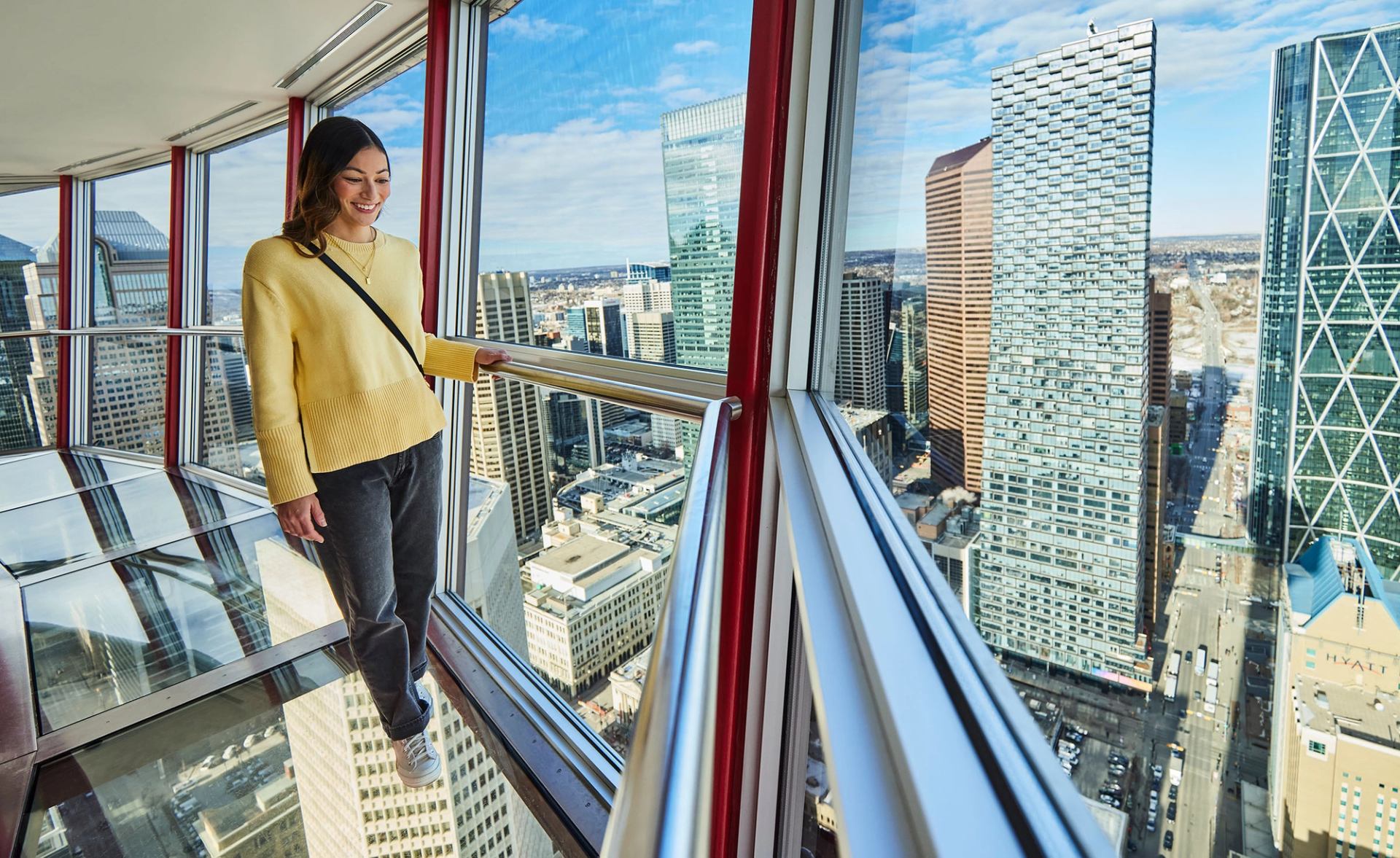 View of downtown high rises from the Calgary Tower observation deck