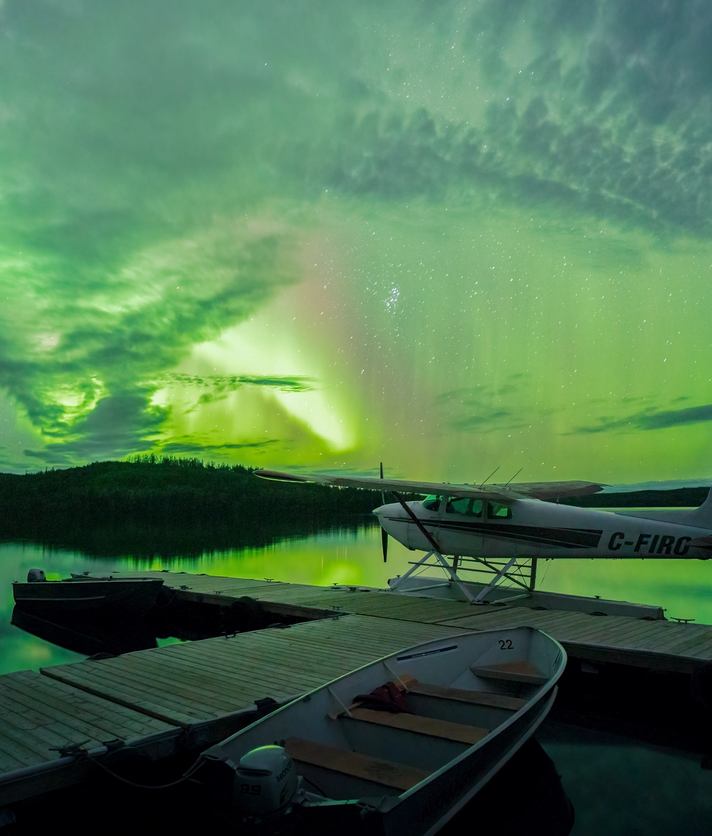 Aurora borealis over Andrew Lake Lodge.