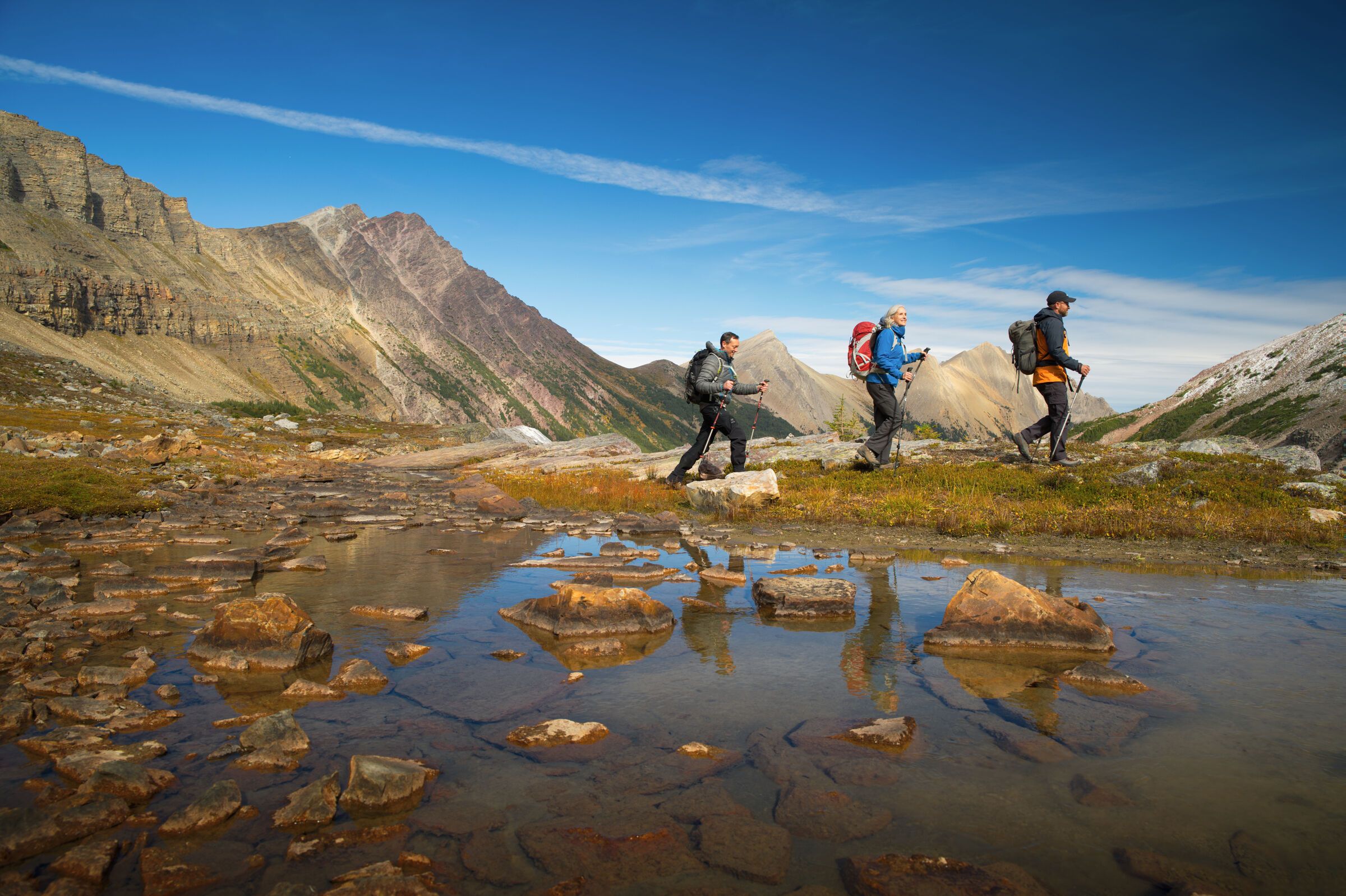 Hiking near a lake in the Nordegg Backcountry.
