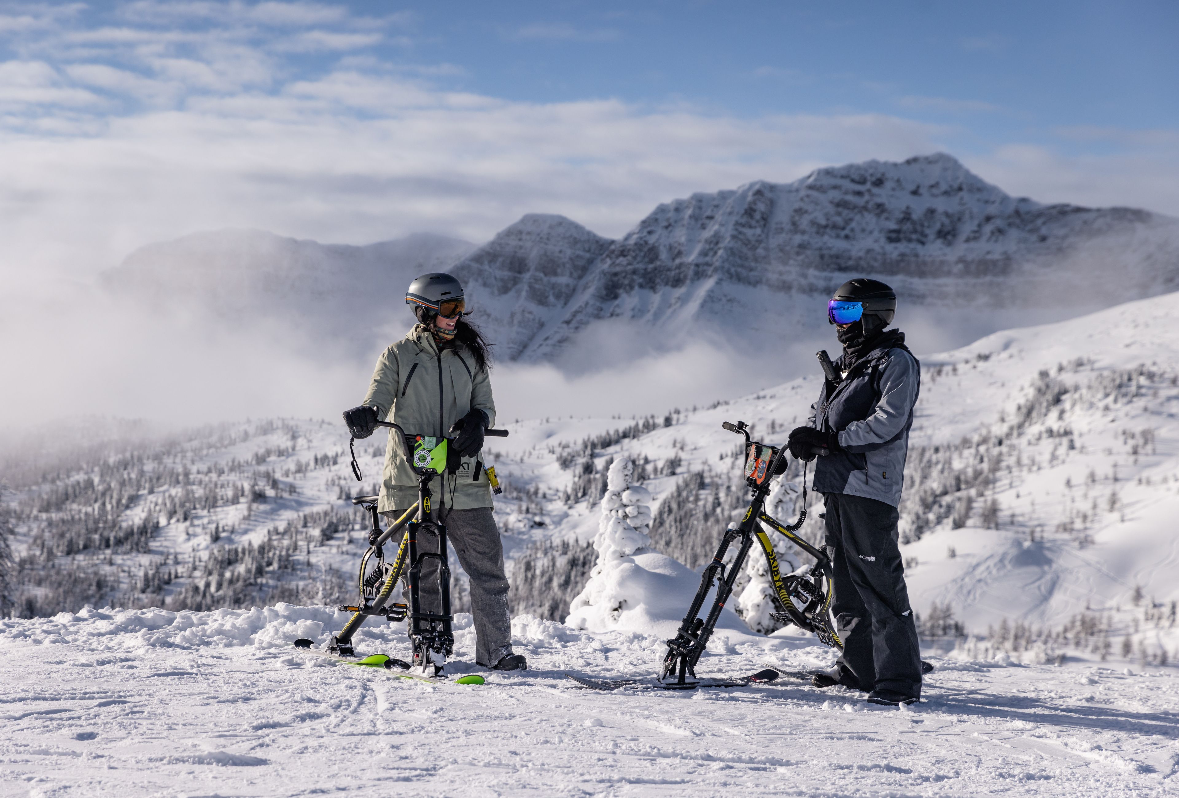 Person hiking up to Abbot Pass Hut in Banff National Park.