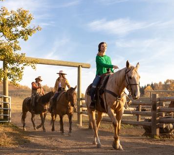 Group of riders going out on a trail ride
