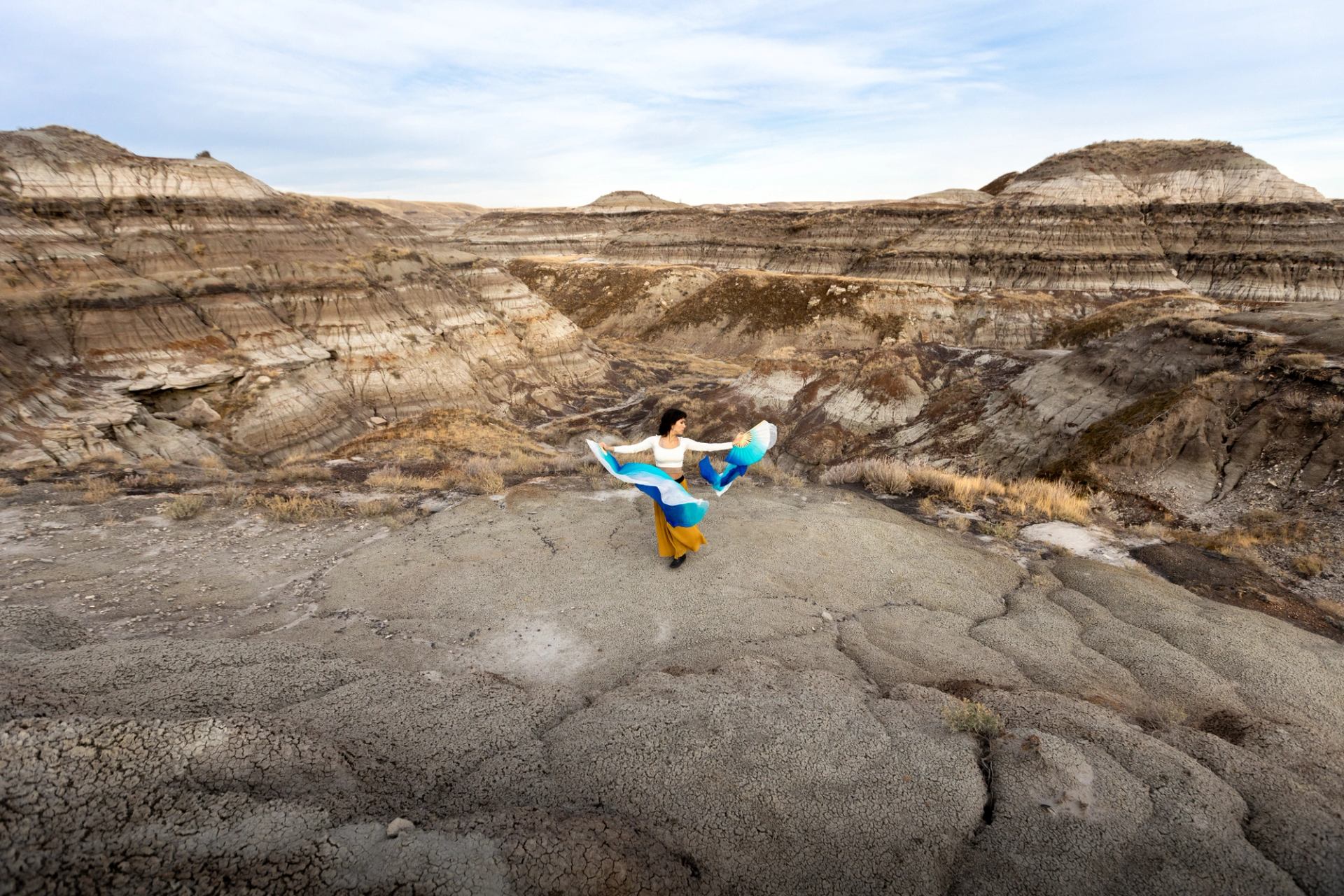 An Indigenous dancer at the Badlands Amphitheatre in Drumheller.