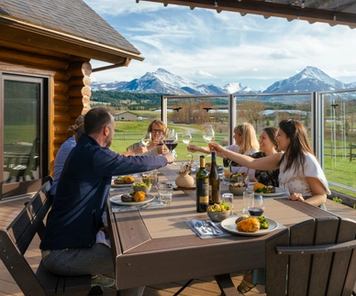 Guests enjoying food at Thanksgiving Ranch.