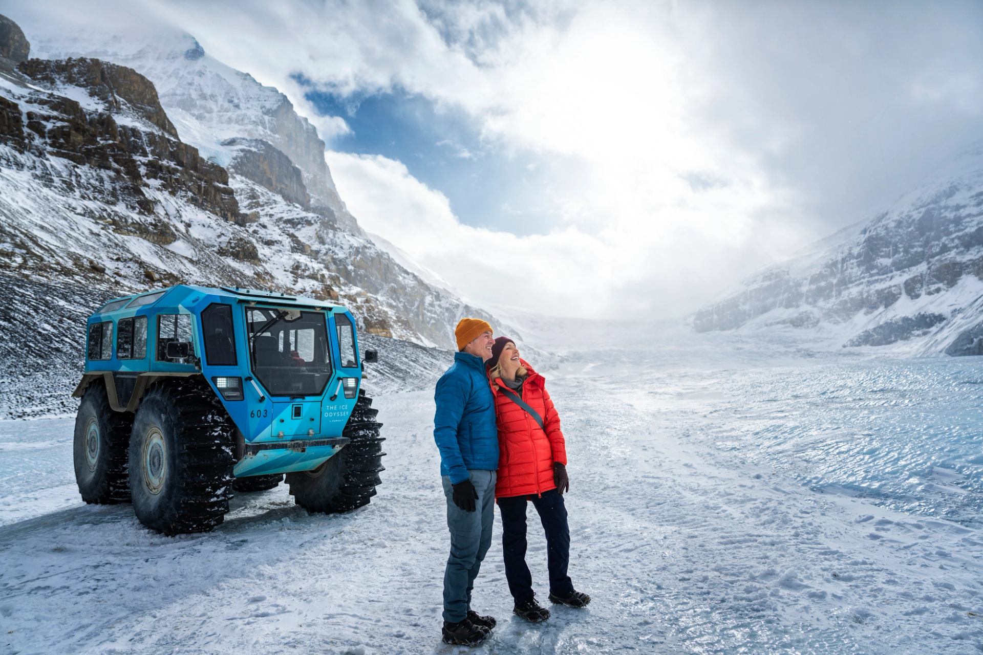 Two people taking in the views of the Columbia Icefields.