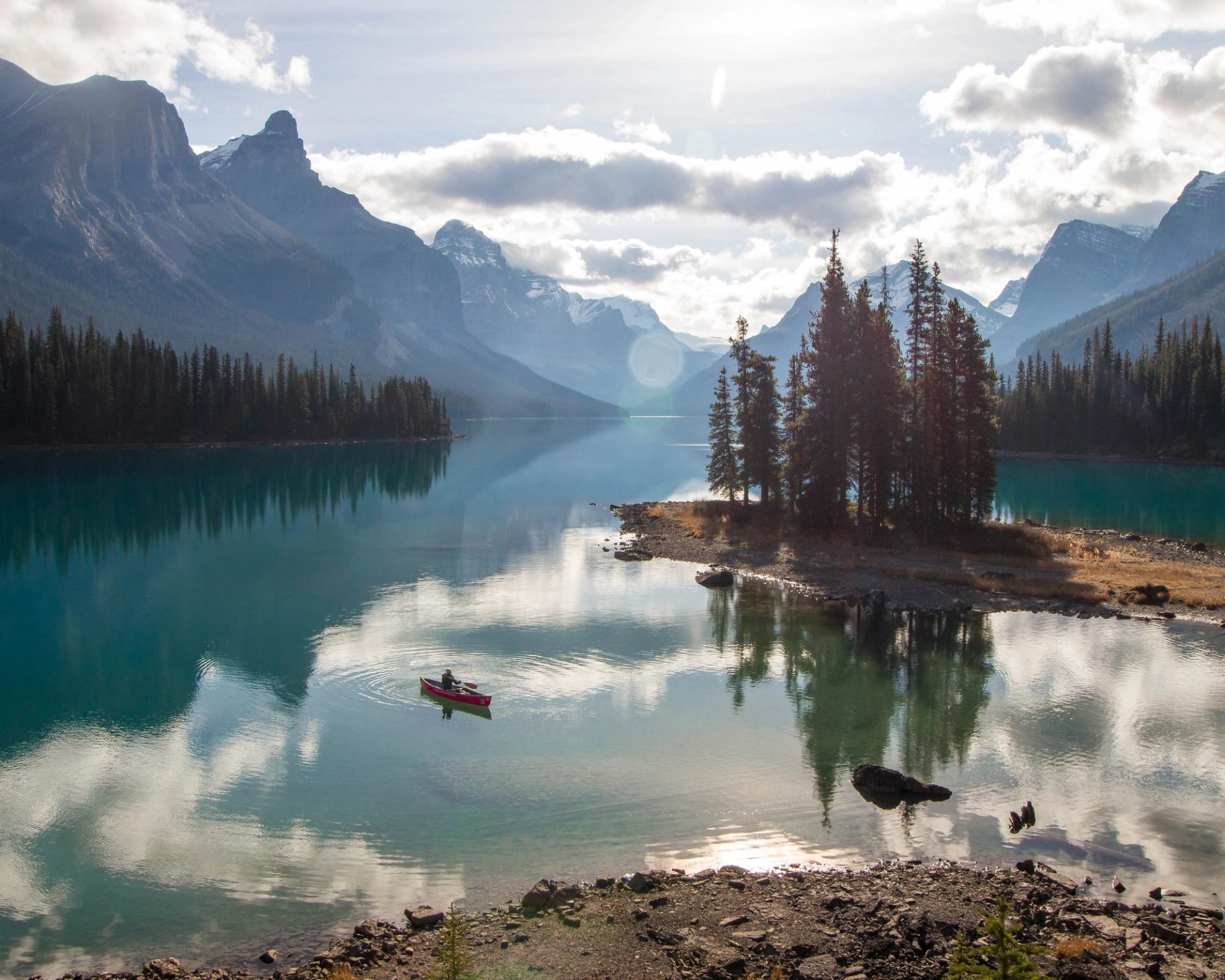 Canoeing on Maligne Lake with Spirit Island