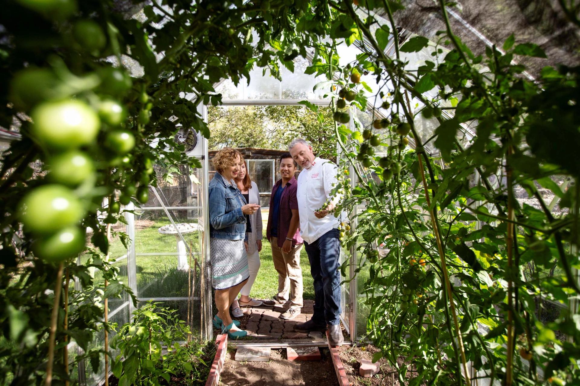 A group of people learning about the farm to fork process at a restaurant.