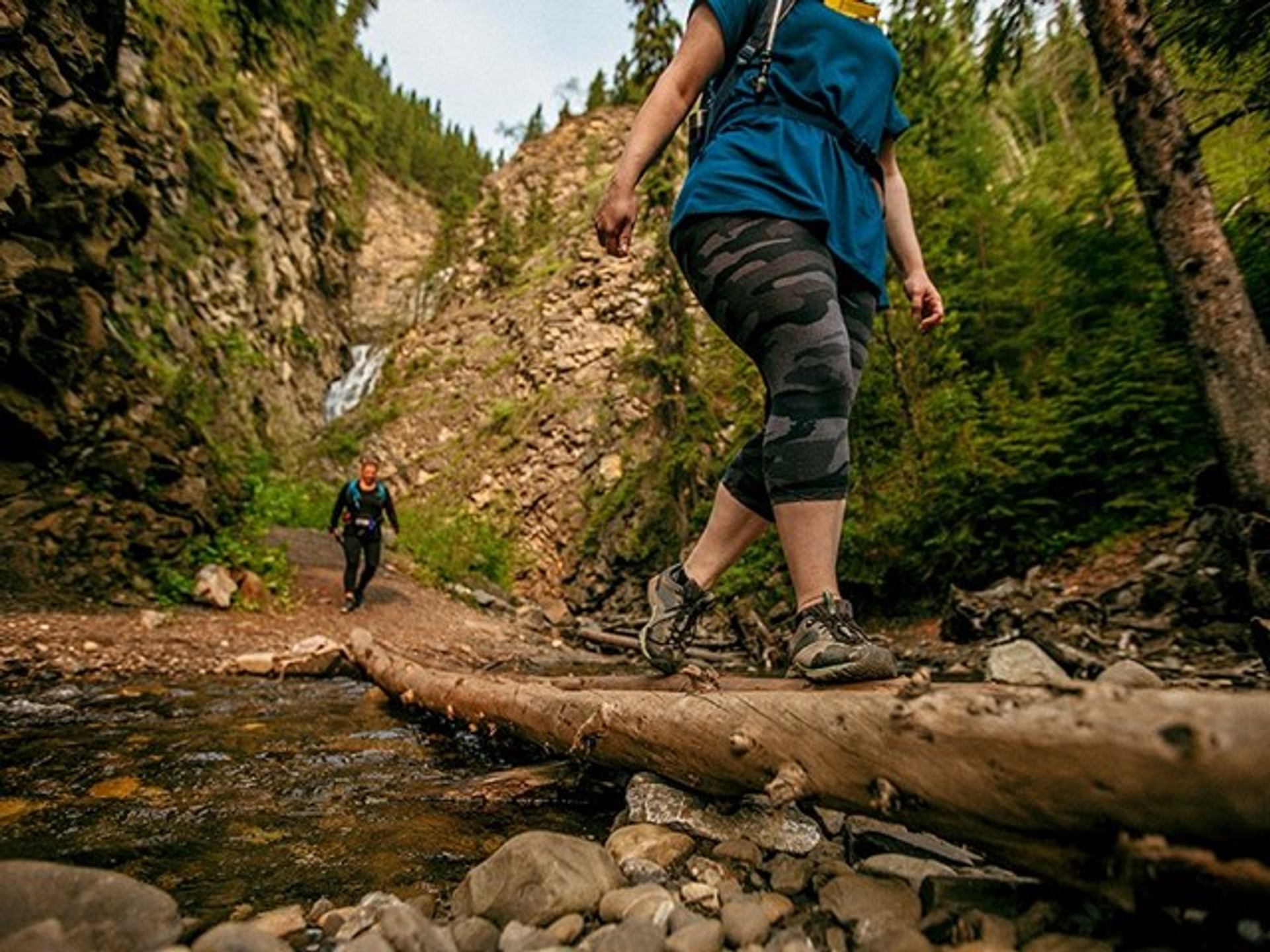 Two people walking on Eaton Falls Trail