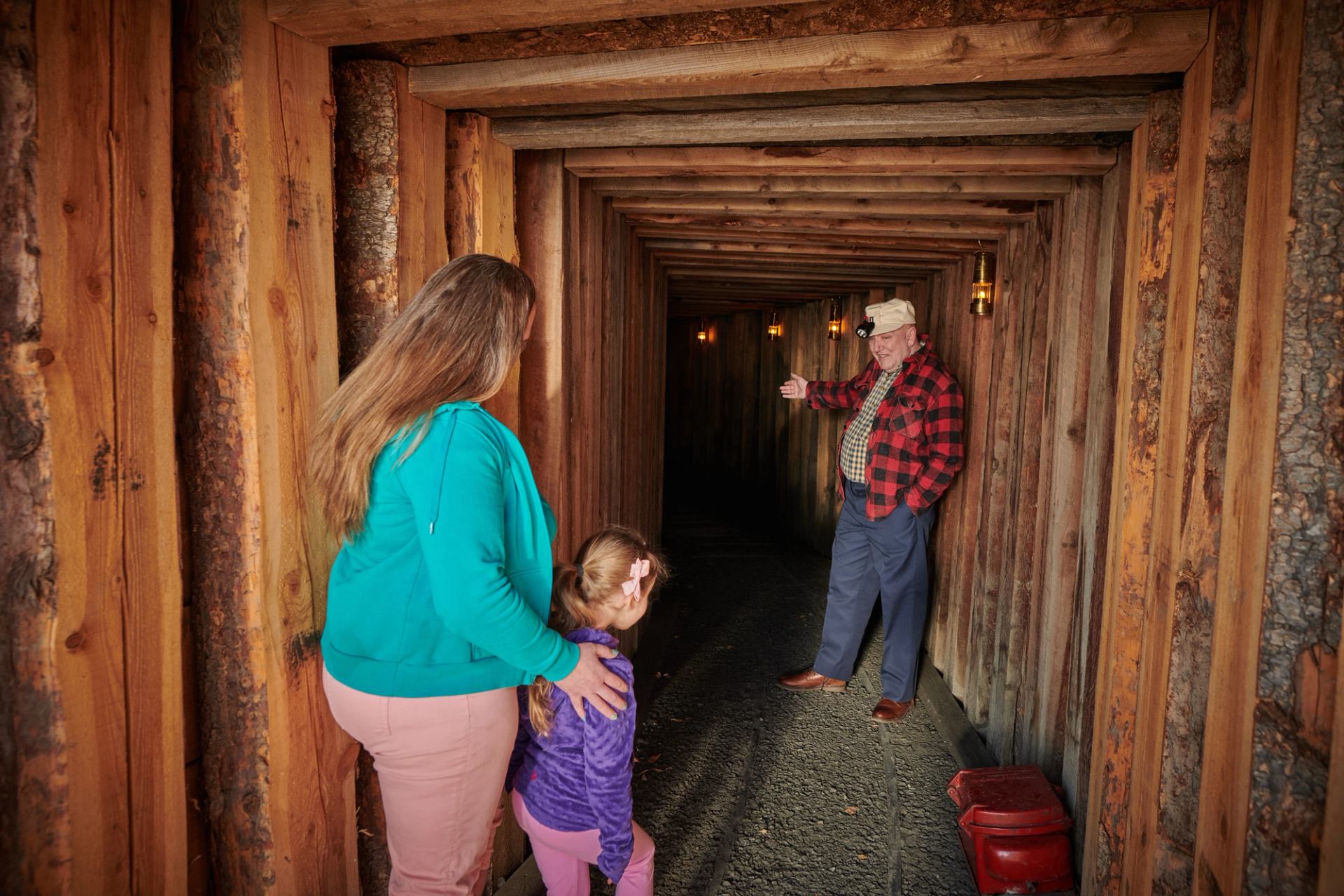 Mother and daughter taking a mine tour at Heritage Park