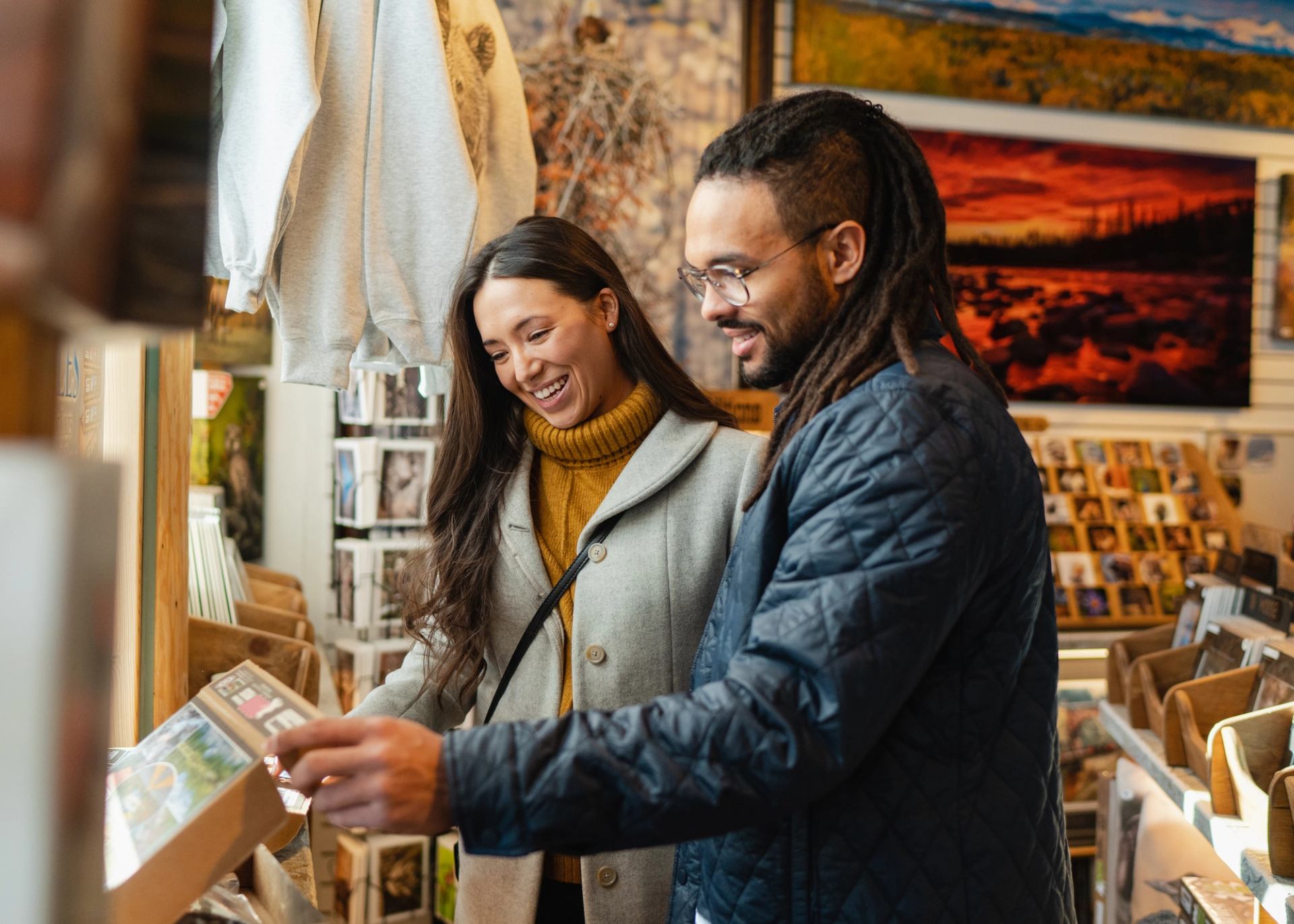 A couple shopping at Branded Visuals in Bragg Creek.