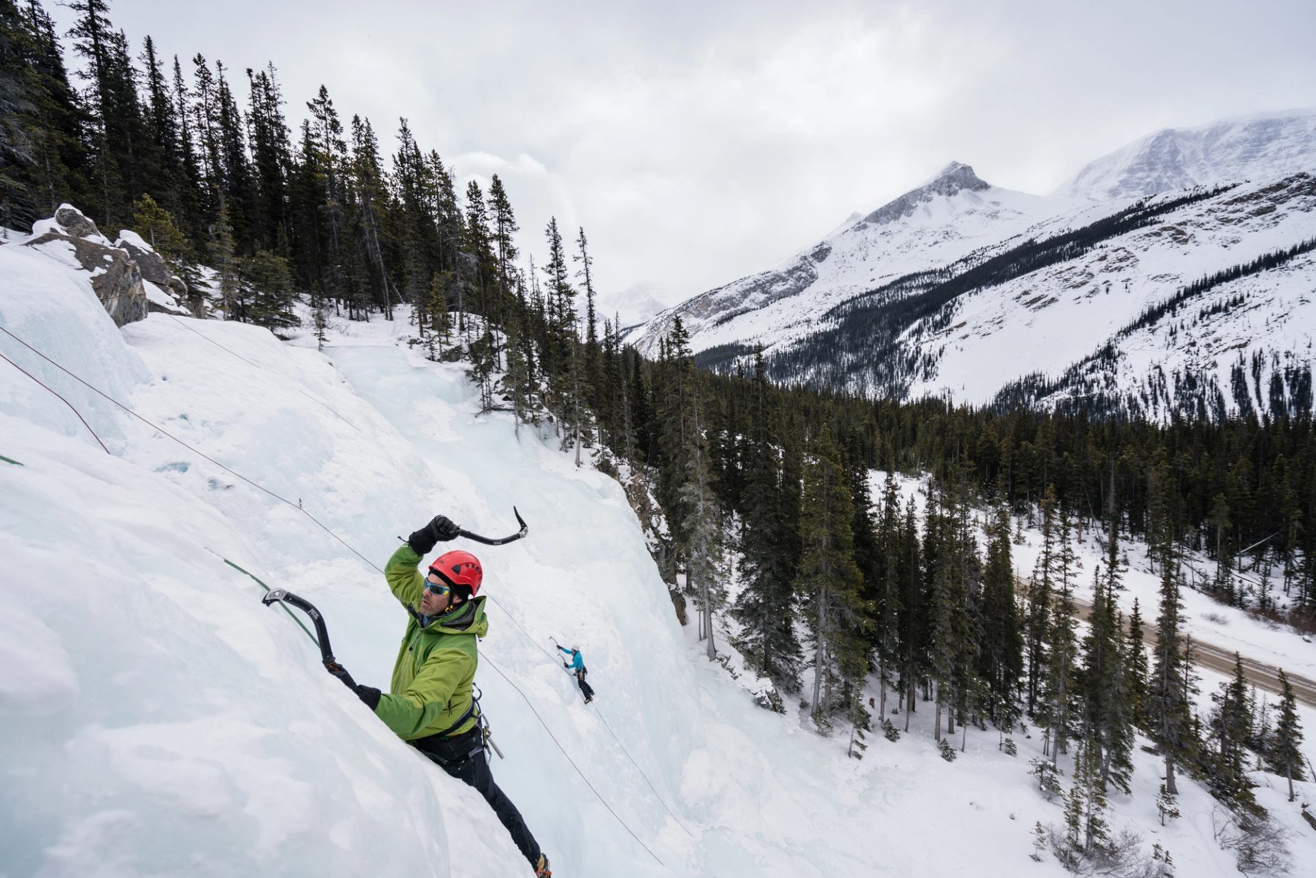 Ice climbers at Tangle Falls in Jasper National Park.