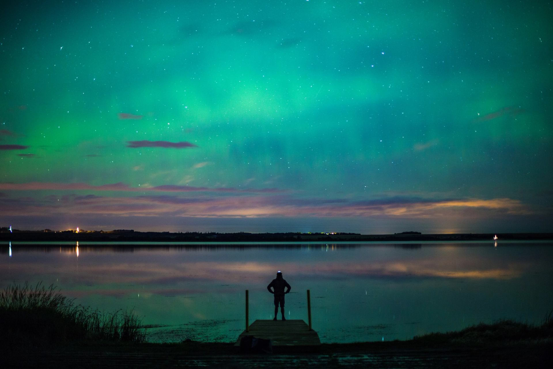 Northern Lights sky over Saskatoon Lake.