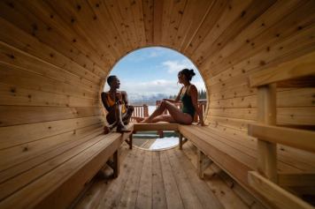 Guests enjoys a sauna at Fairmont Jasper Park Lodge.