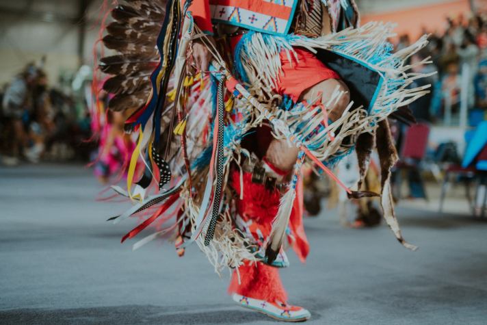 Indigenous dancer dancing at Powwow Times event held in Sylvan Lake Alberta.