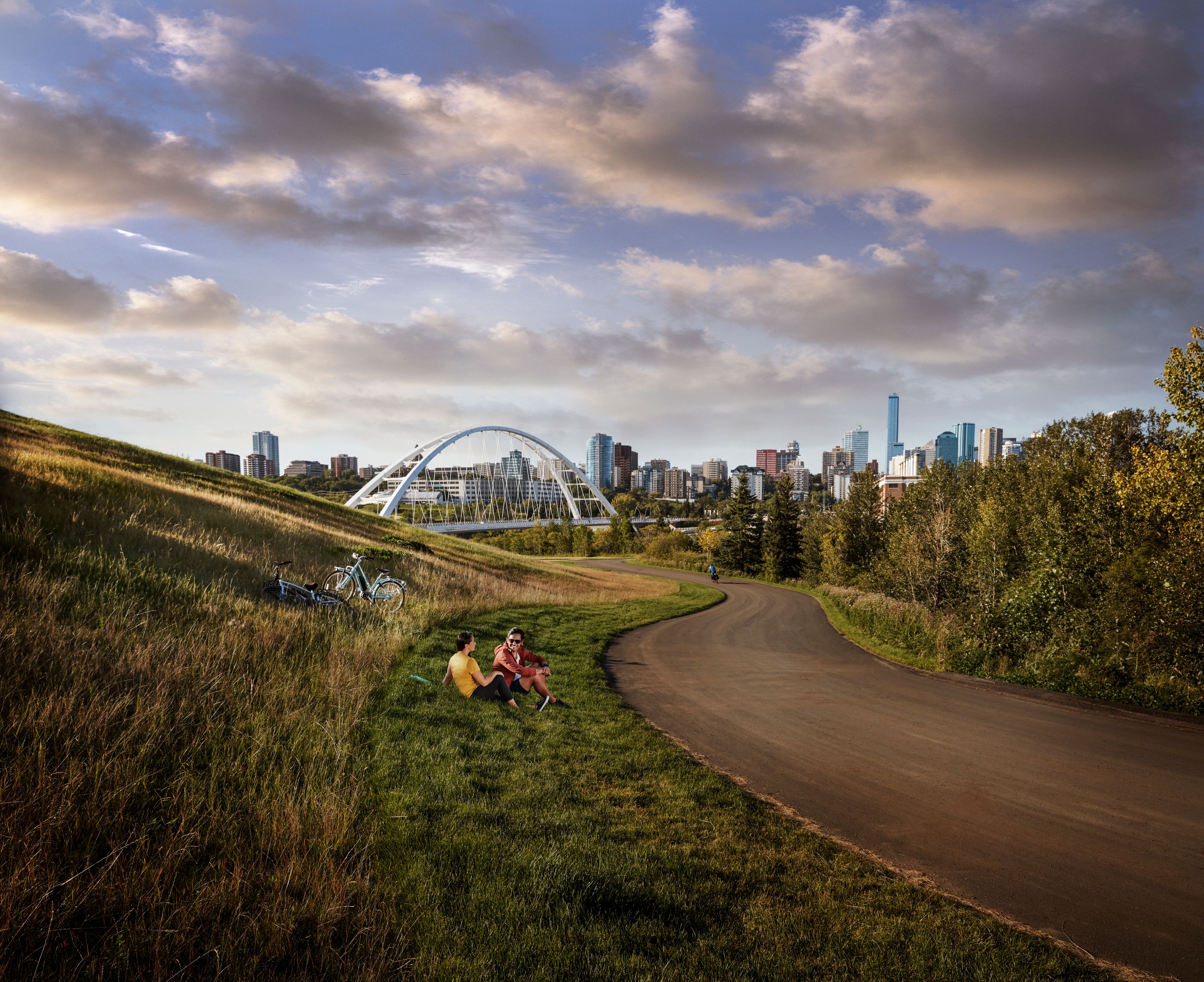 Fireworks over the evening sky in Edmonton.