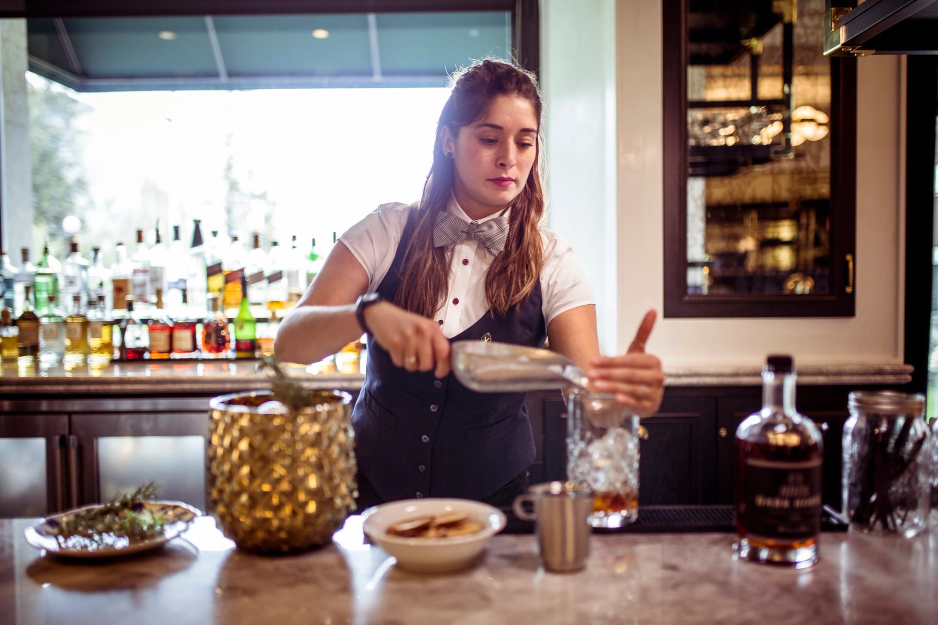 Bartender preparing drinks at the Fairmont Banff Springs