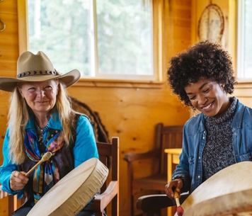 People learning to drum at Wildhorse Ranch