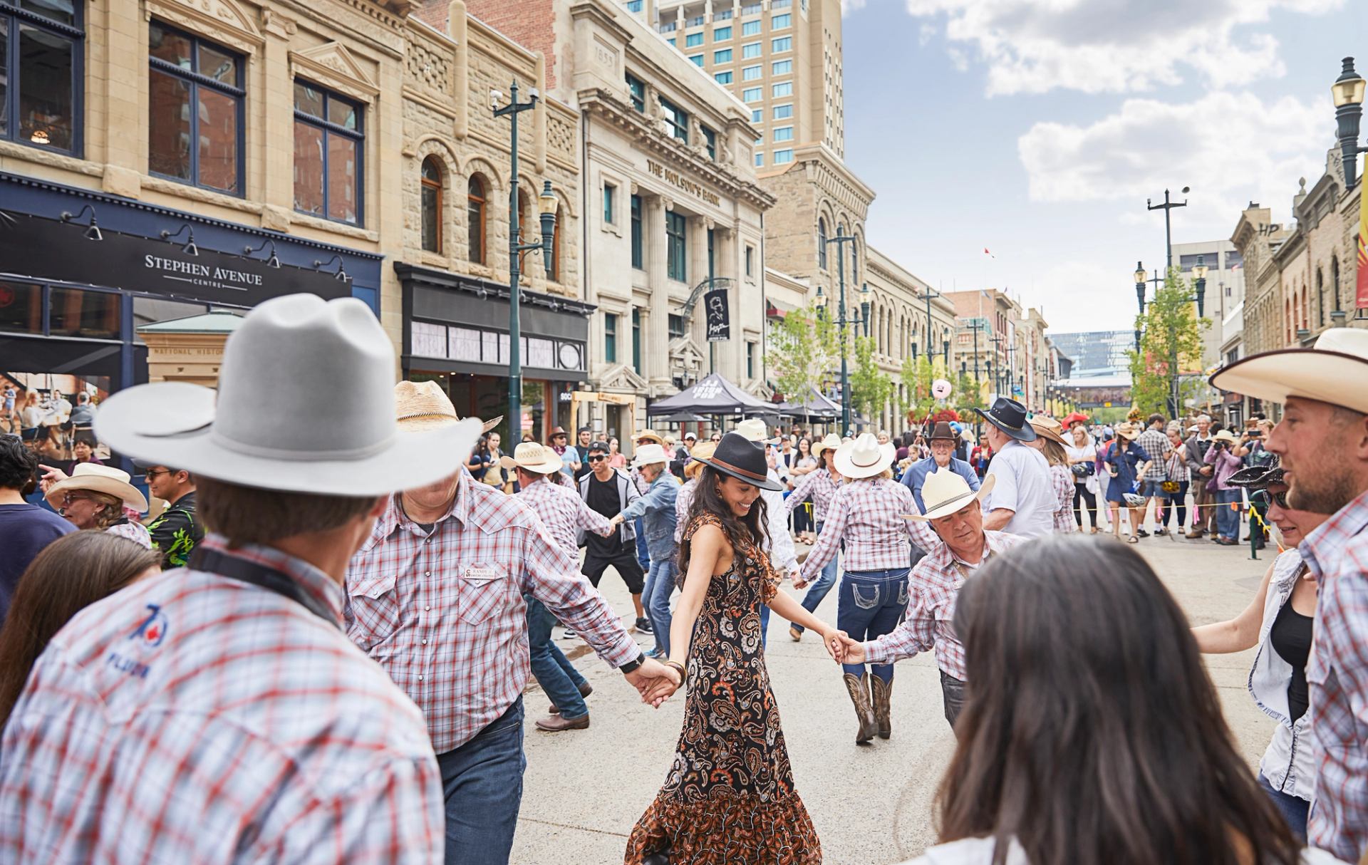 Square dancing on Stephen Avenue in Calgary.