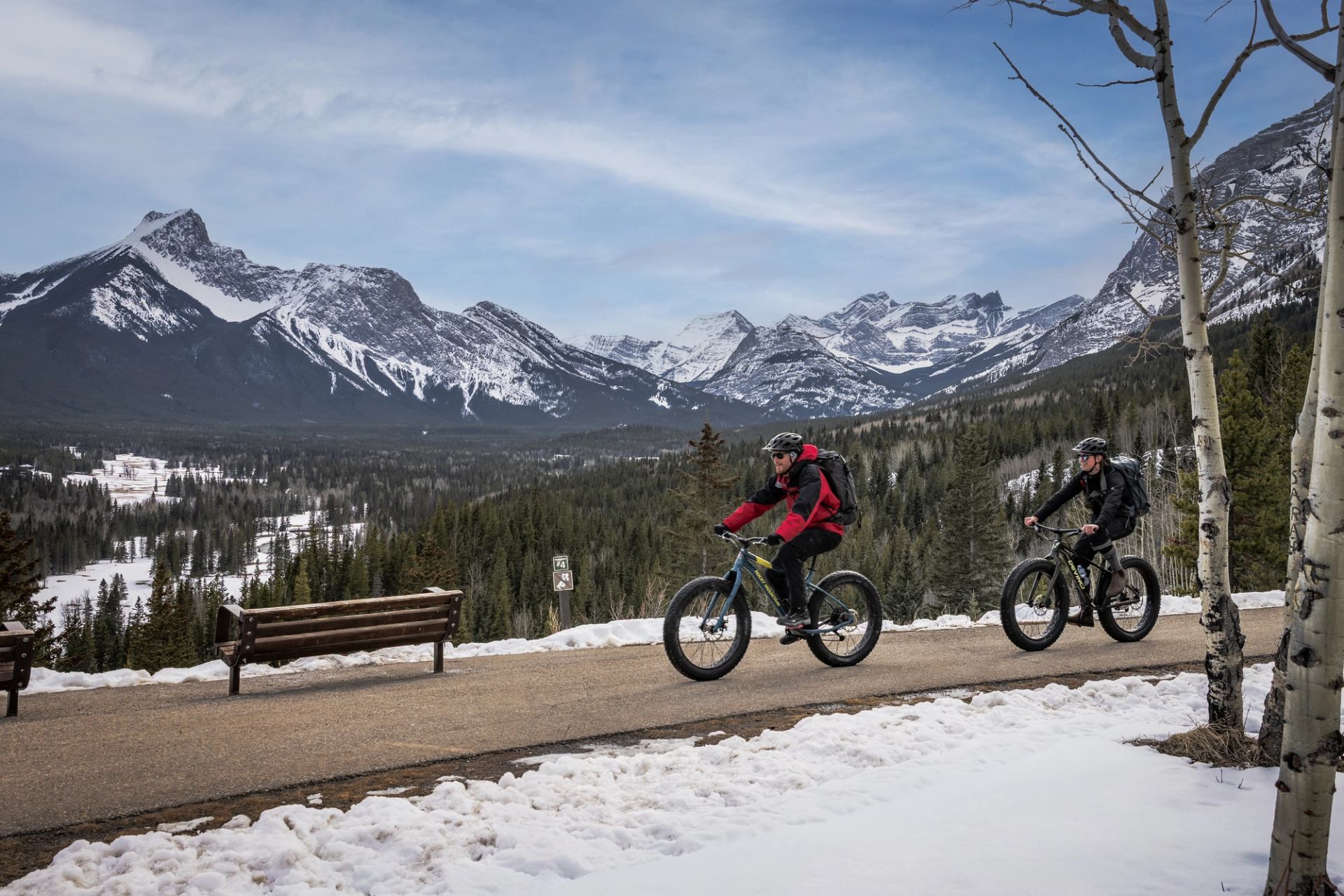 Group enjoying a guided fat biking tour with Kananaskis Outfitters