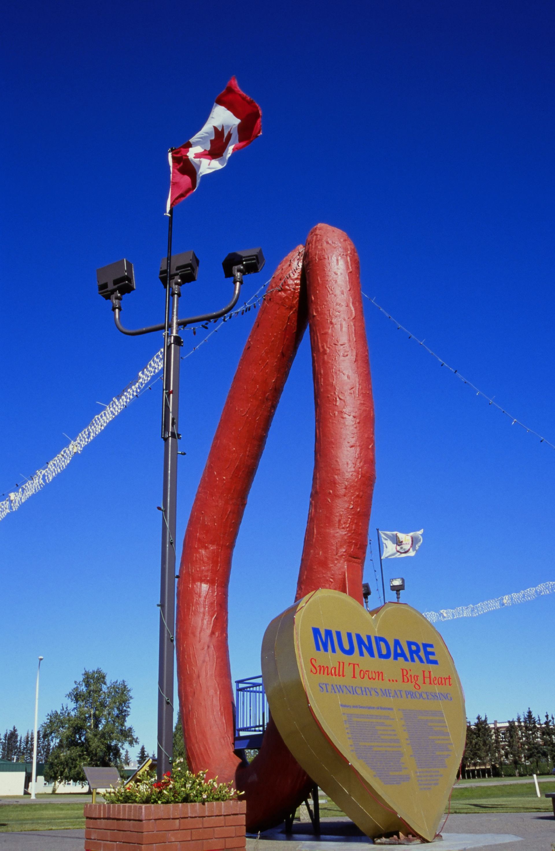 Giant Ukrainian sausage sculpture in Mundare, Alberta.