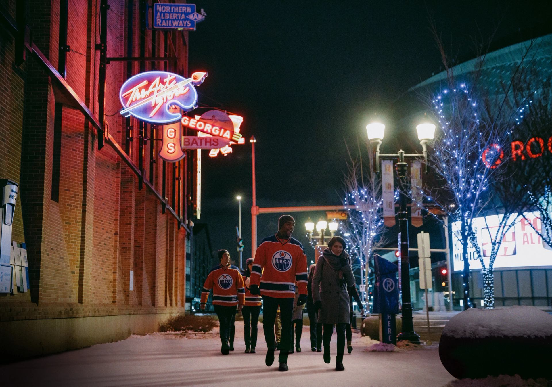 Fans leaving Rogers Place after an Edmonton Oilers hockey game