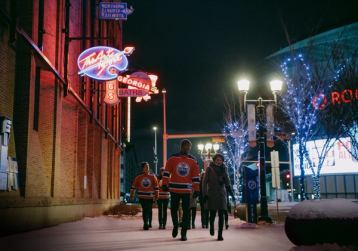 Fans leaving Rogers Place after an Edmonton Oilers hockey game