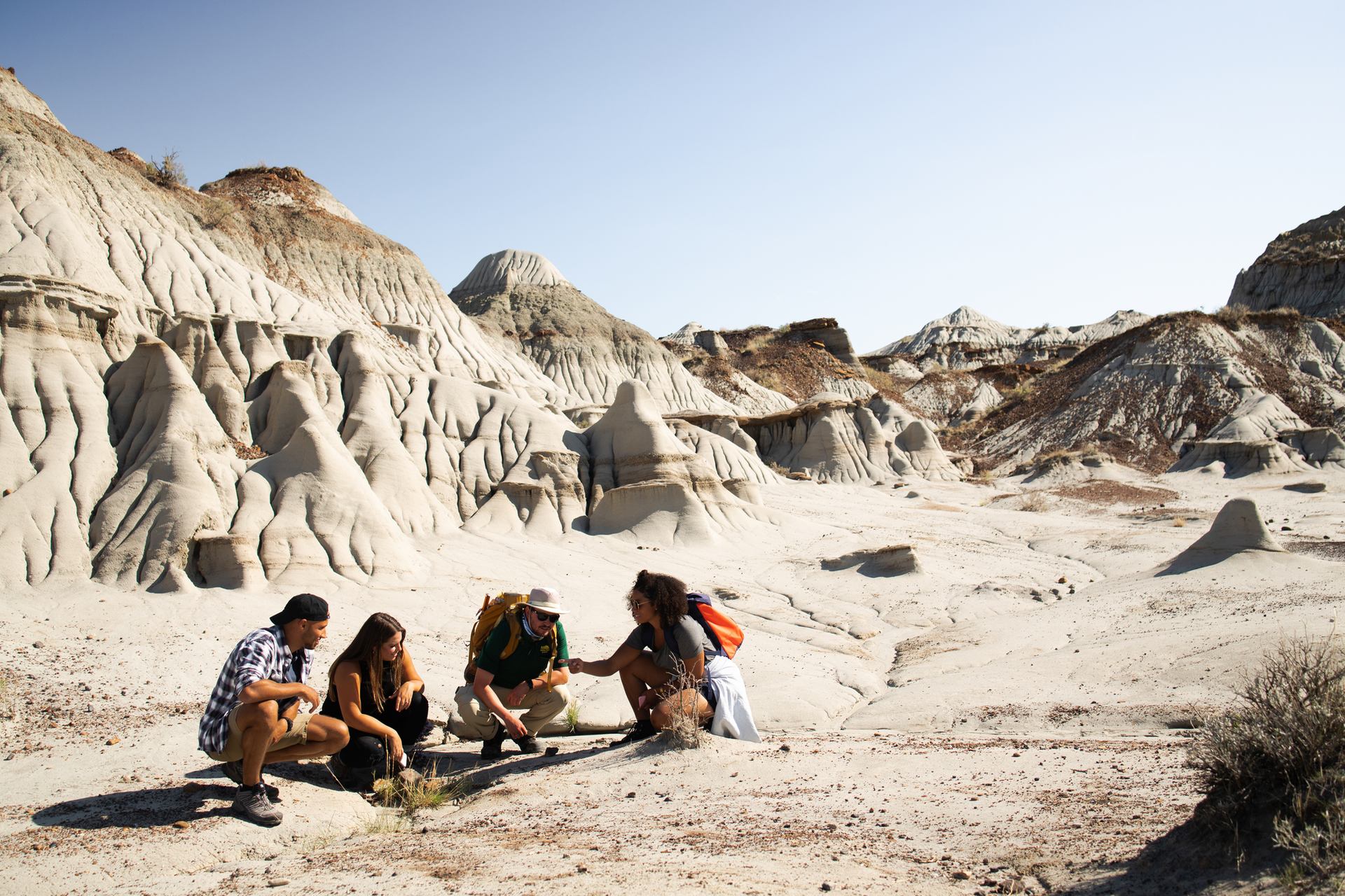 Hikers on an interpretive tour in Dinosaur Provincial Park