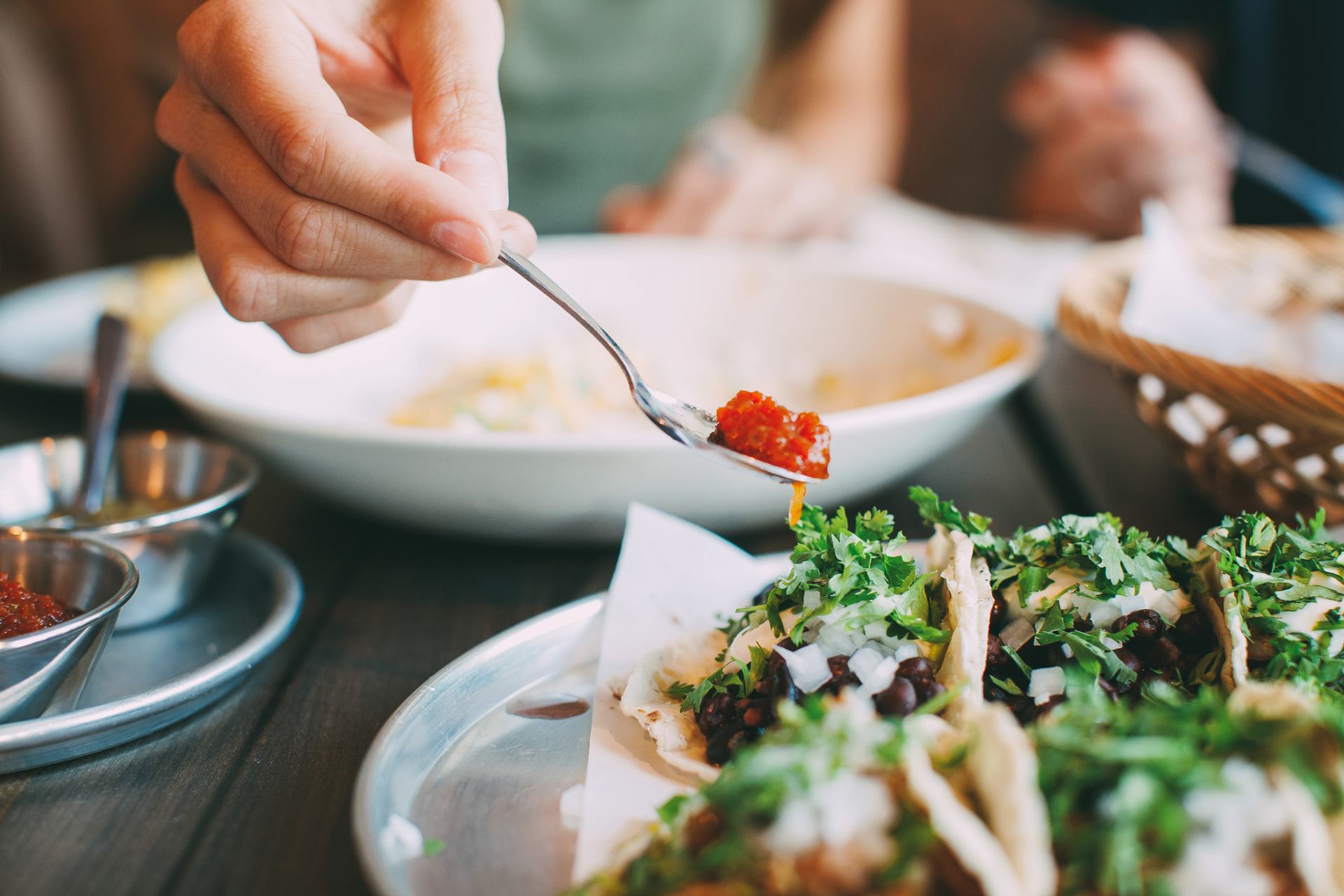 Close-up view of tacos at Native Tongues Taqueria in Calgary.