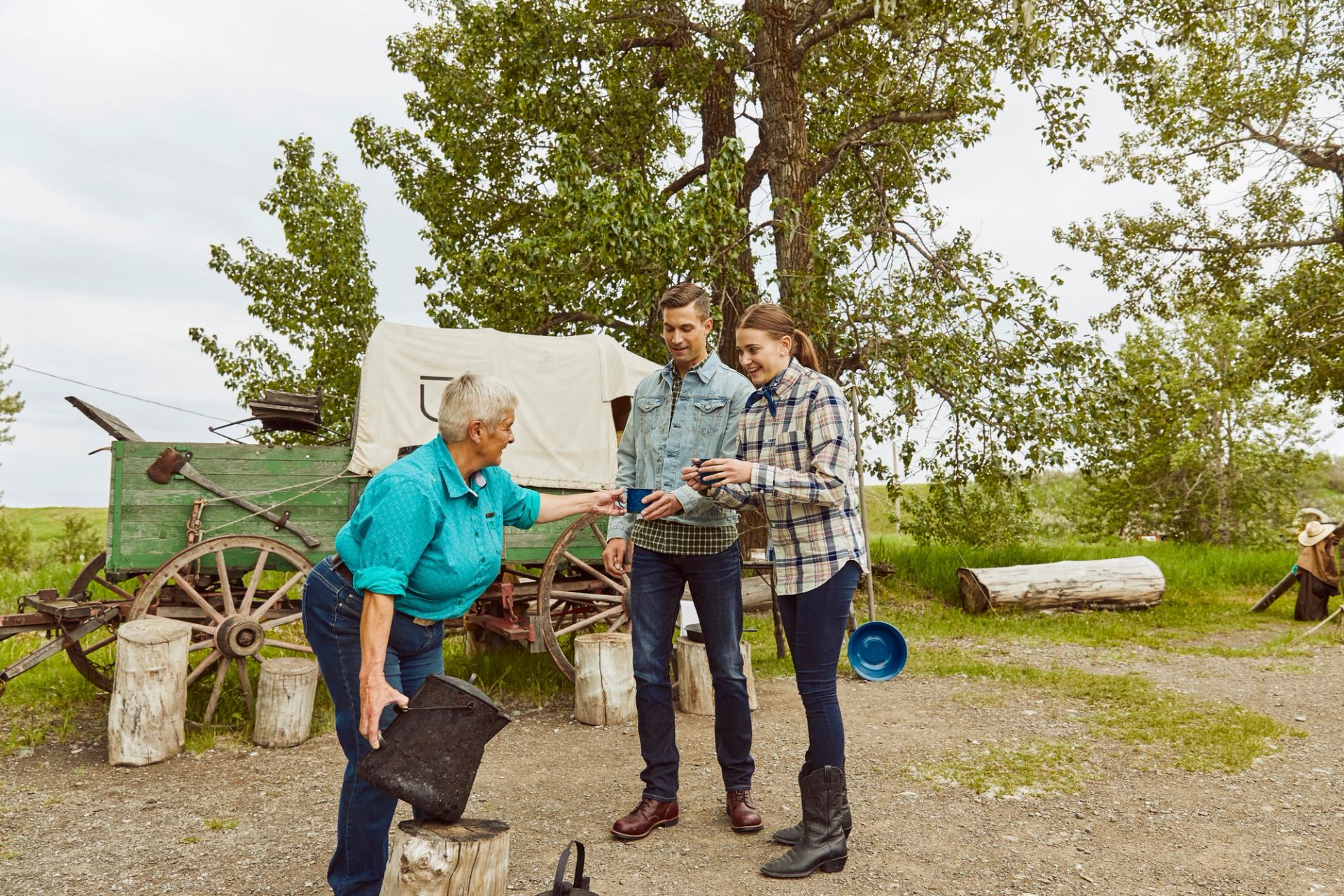 Staff serving cowboy coffee at Bar U Ranch