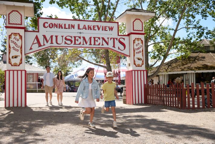 Children at the amusement park at Heritage Park in Calgary.