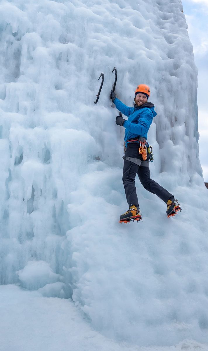 Climbing on the Rockaboo Ice wall.