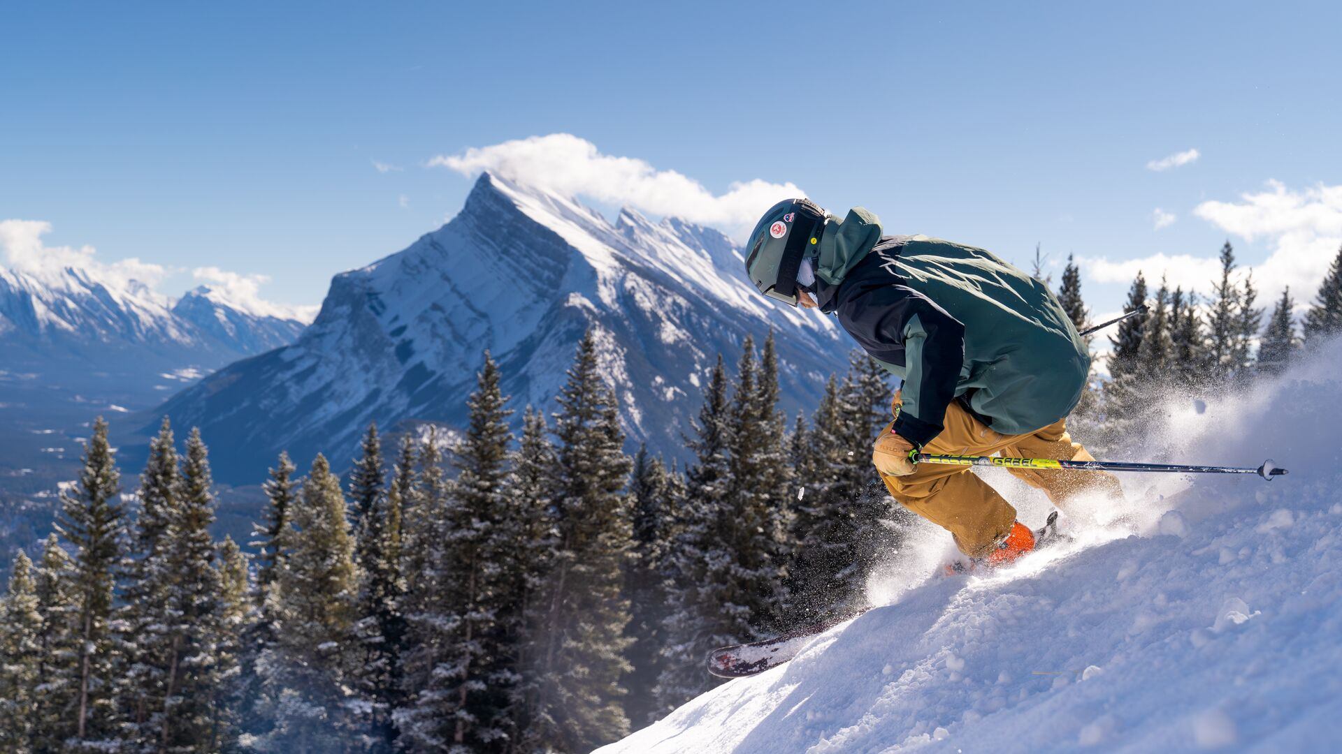 A skier on the slopes at Mount Norquay.