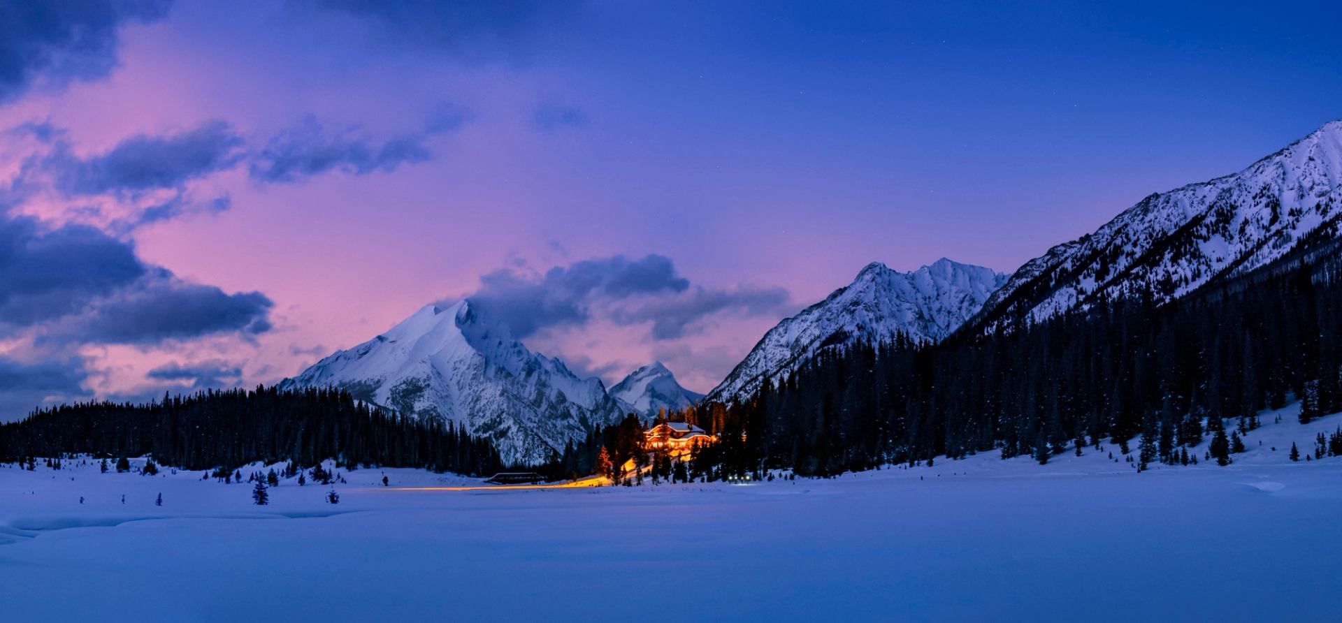 Sunset view of Mount Engadine Lodge.