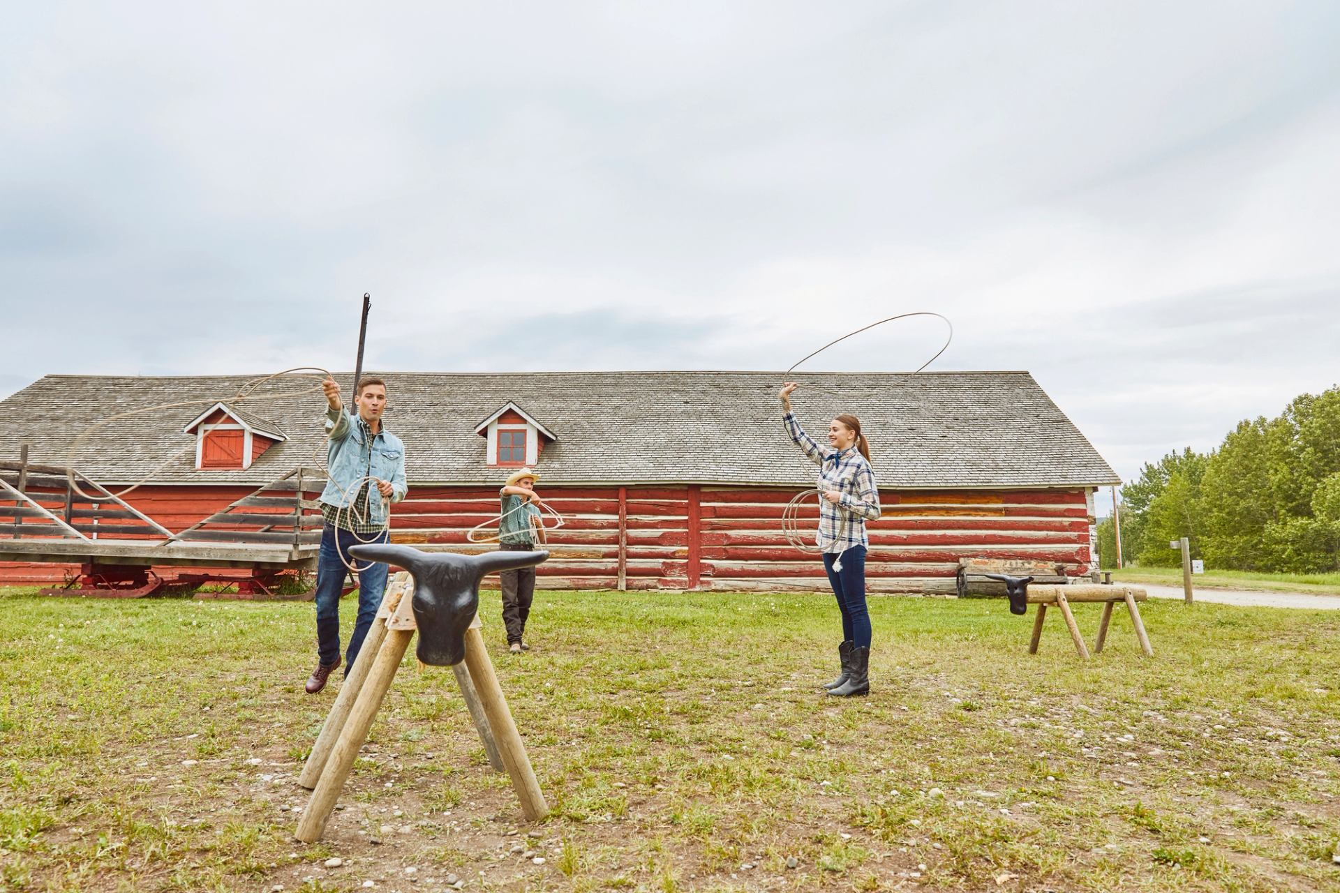 Couple learning how to lasso / rope