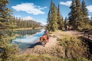 Trail riding along a river in banff national park