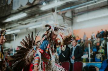 Indigenous dancer dancing at Powwow Times event held in Sylvan Lake Alberta