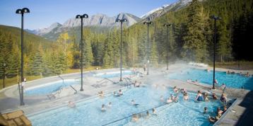 People swimming at Miette Hot Springs in Jasper National Park