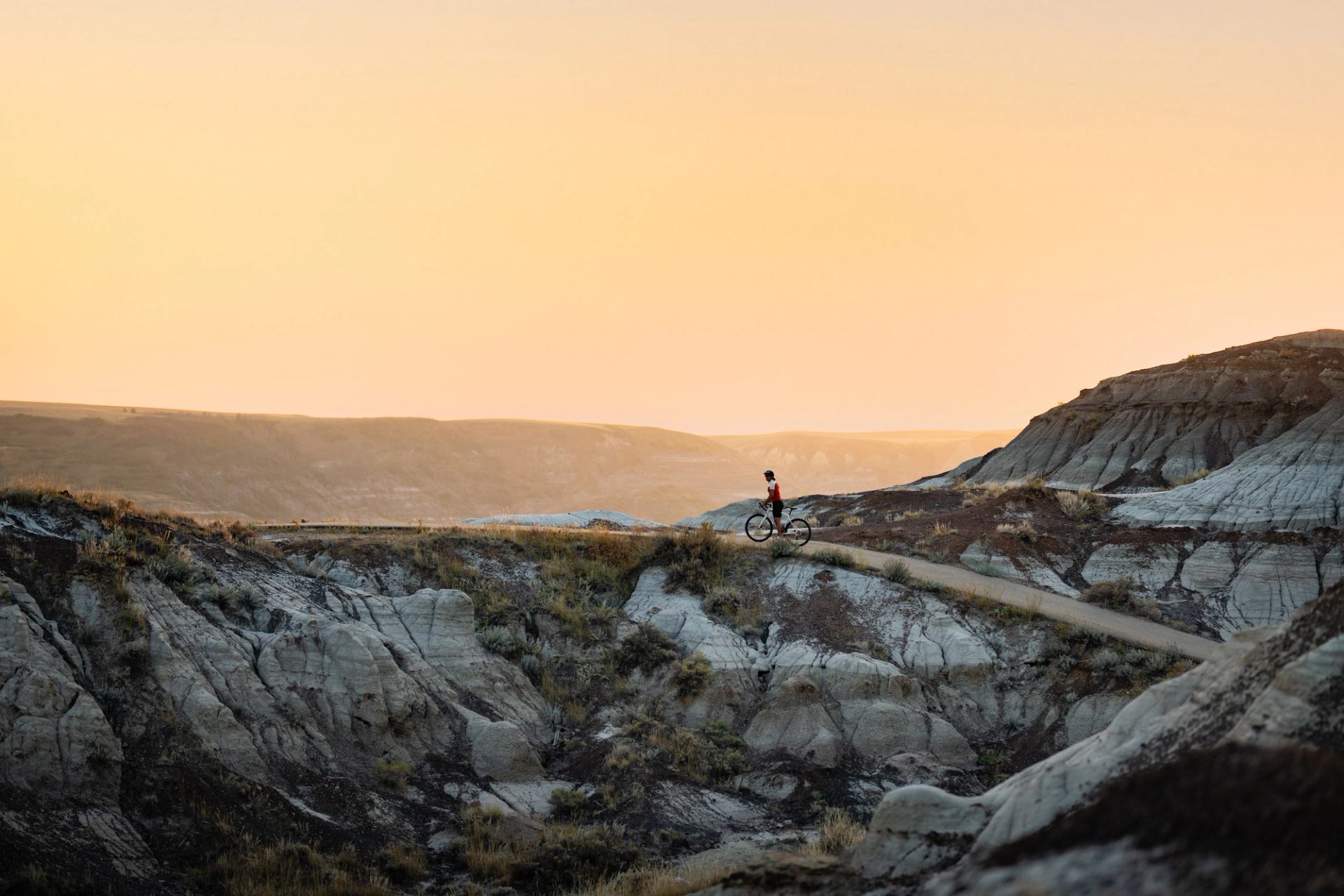 A Biker in Drumheller, part of the rails to trails.